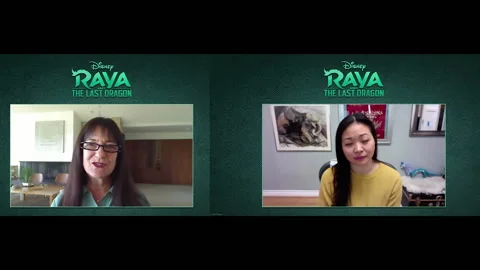 O. Shurer and A. Lim in interview for 'Raya and the Last Dragon' movie - 2021 Stock Footage 154336008