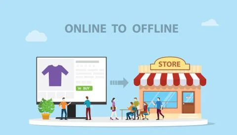 O2o online to offline e-commerce new concept technology with store and websit Stock Illustration