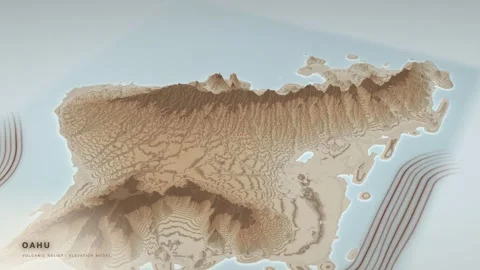 Oahu 3D terrain relief map drawn as a topographic contour sheet 스톡 동영상 344564573