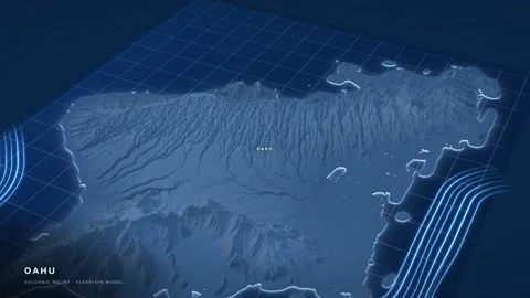 Oahu 3D terrain relief map as an engineering blueprint Stock Footage 344564576