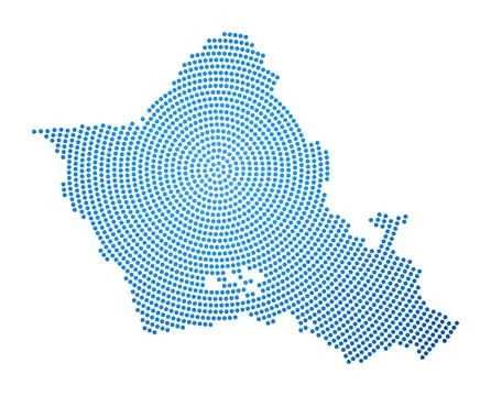 Oahu dotted map. Digital style shape of Oahu. Tech icon of the island with .. Illustrazione stock