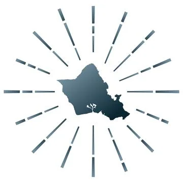 Oahu gradiented sunburst. Map of the island with colorful star rays. Oahu i.. Stock Illustration