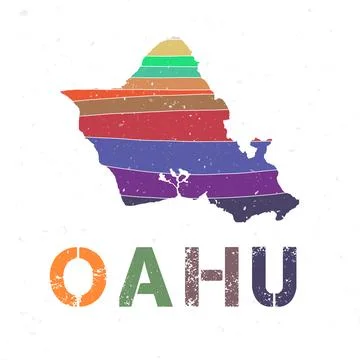 Oahu map design. Shape of the island with beautiful geometric waves and gru.. Stock Illustration