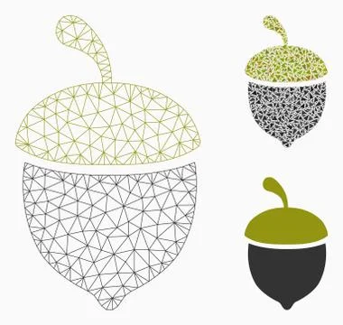 Oak Acorn Vector Mesh Carcass Model and Triangle Mosaic Icon Stock Illustration