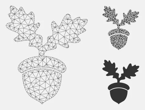 Oak Acorn Vector Mesh Network Model and Triangle Mosaic Icon Stock Illustration