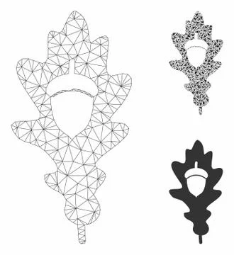 Oak Acorn Vector Mesh Network Model and Triangle Mosaic Icon Illustrazione stock