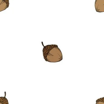 Oak acorns seamless pattern. Hand drawn acorn seamless pattern. Stock Illustration
