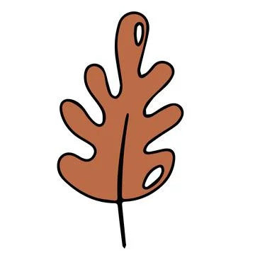 Oak autumn leaf in doodle style. Hello, Autumn. Design or sticker. Isolated Stock Illustration