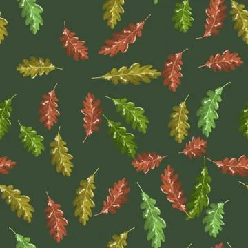Oak autumn leaf vector seamless pattern autumn dark green background 스톡 일러스트