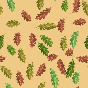 Oak autumn leaf vector seamless pattern autumn beige background 스톡 일러스트