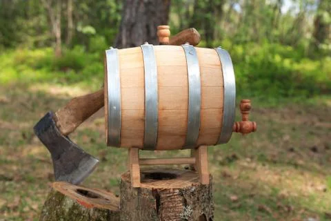 Oak Barrel And Axe Stock Photos