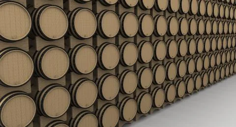 Oak barrels in a row Stock Illustration