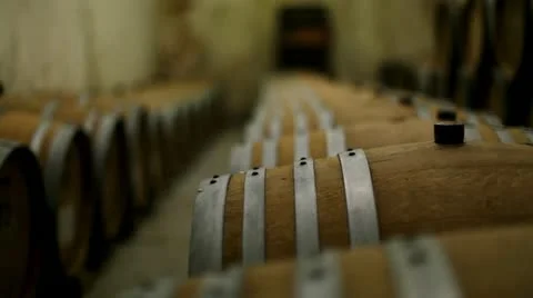 Oak barrels of wine in the cellar 스톡 동영상 12352038