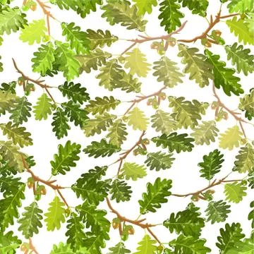 Oak brown branches with leaf and acorn seamless pattern Stock Illustration