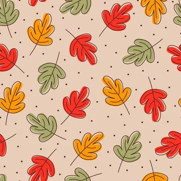 Oak fallen leaves. Seamless pattern. Fallen leaves. Flat, cartoon, vector 스톡 일러스트