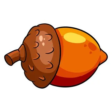 Oak fruit. A bright acorn with a hat and a twig. Cartoon style. Stock Illustration
