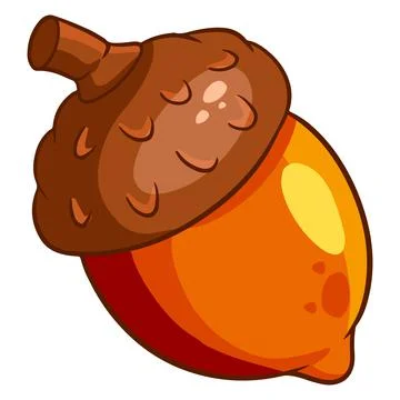 Oak fruit. A bright acorn with a hat and a twig. Cartoon style. Stock Illustration