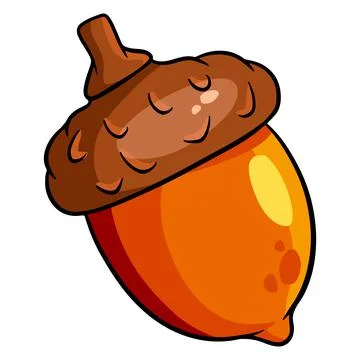Oak fruit. A bright acorn with a hat and a twig. Cartoon style. Stock Illustration