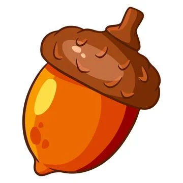 Oak fruit. A bright acorn with a hat and a twig. Cartoon style. Stock Illustration