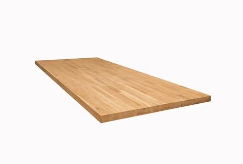 Oak glued board, from which the table will be made,on white background 스톡 사진