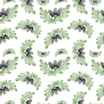 Oak leaf acorn seamless background ornate, graphic, beauty, element, drawing Stock Illustration
