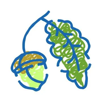 Oak leaf and acorn doodle drawing Stock Illustration
