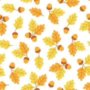 Oak leaf and acorn pattern on white background Stock Illustration