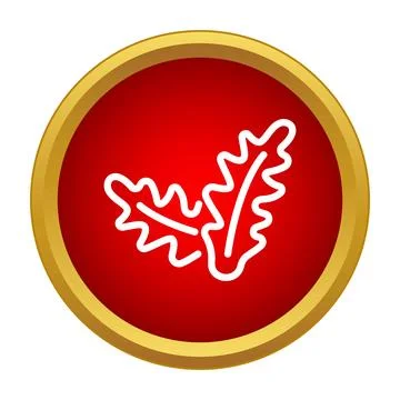 Oak leaf line icon in red button Stock Illustration