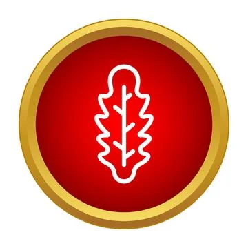 Oak leaf line icon in red and gold frame Stock Illustration