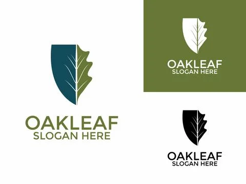 Oak leaf logo design illustration vector template, Green Oak Leaves with Sh.. Stock Illustration