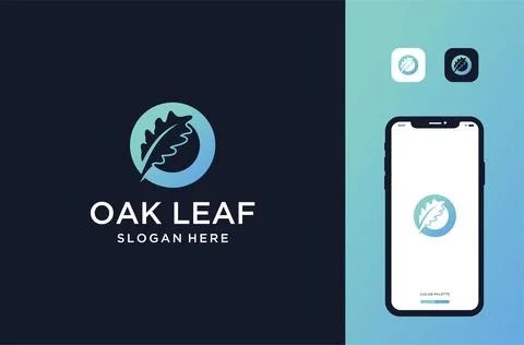 Oak leaf negative space logo design premium vector Stock Illustration