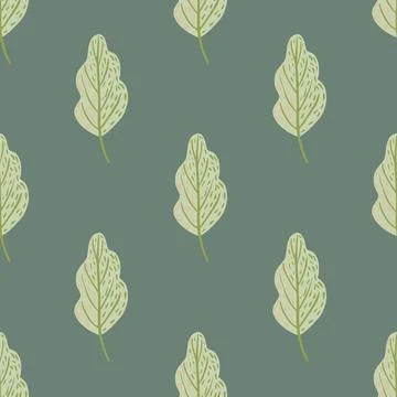 Oak leaf pale seamless pattern in simple hand drawn style. Green foliage on g Illustrazione stock