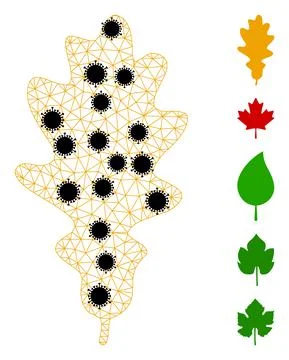 Oak Leaf Polygonal Mesh Pictogram with Pathogen Parts Stock Illustration