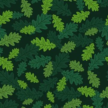 Oak Leaf Seamless Pattern on Green Background Stock Illustration