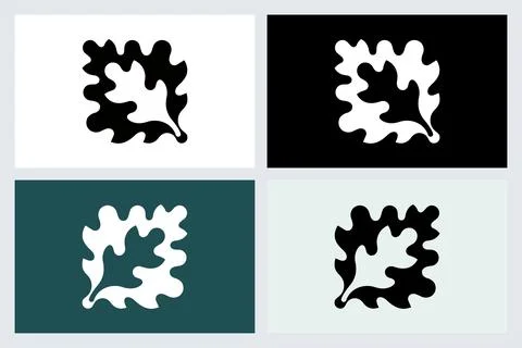 Oak Leaf Silhouette Icon Set Design Stock Illustration