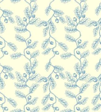 Oak Leaves Acorns Seamless Pattern Vintage Style Stock Illustration