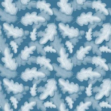 Oak leaves seamless blue pattern Stock Illustration
