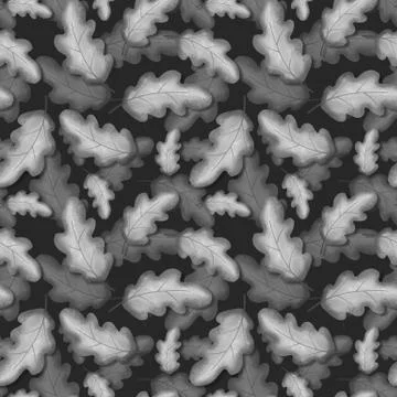 Oak leaves seamless pattern 7. Black and white Stock Illustration