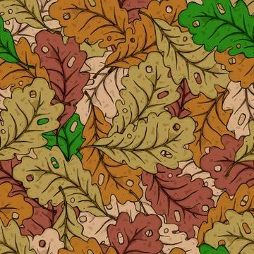 Oak leaves seamless pattern. Autumn oak leaves. Vector illustration of autumn 스톡 일러스트