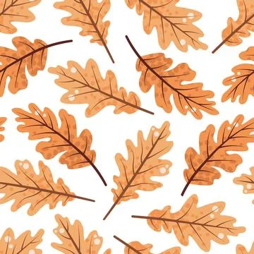 Oak Leaves Seamless Pattern Flat Vector. Autumn, Seasonal Decor. Repeat Print Illustrazione stock