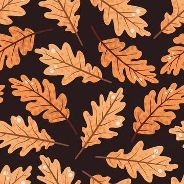 Oak Leaves Seamless Pattern Flat Vector. Autumn, Seasonal Decor. Repeat Print イラスト素材
