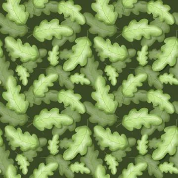 Oak leaves seamless pattern. Green floral background Stock Illustration