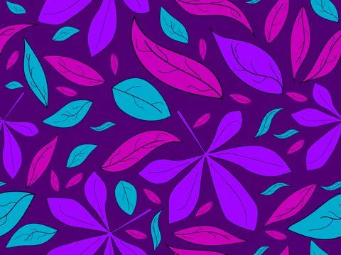 Oak leaves seamless pattern. Purple and blue oak autumn leaves. Falling leave Stock Illustration