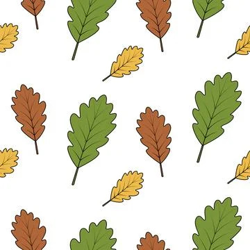 Oak leaves. Seamless vector pattern. Cartoon style. Illustrazione stock