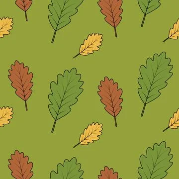 Oak leaves. Seamless vector pattern. Green background. イラスト素材