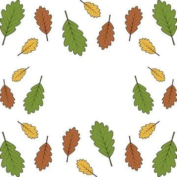 Oak leaves. Square vector frame of leaves. Place for text.  Cartoon style. 스톡 일러스트