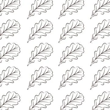 Oak seamless forest pattern in line art, outline style. Design for wallpaper Stock Illustration