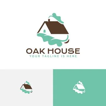 Oak Tree Green Leaf House Home Real Estate Housing Residential Logo Stock Illustration