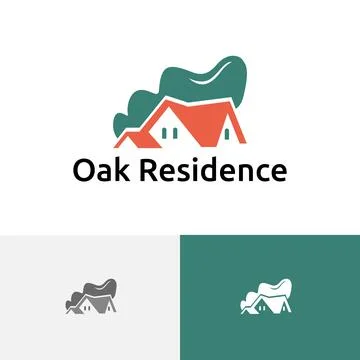 Oak Tree Green Leaf House Home Real Estate Housing Residence Logo Stock Illustration