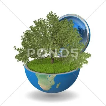 Oak tree inside planet Stock Illustration